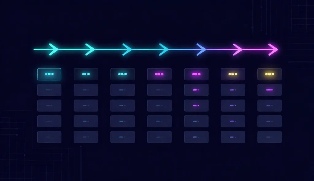 CI/CD-Dashboard mit Pipeline-Stufen und einem Raster aus Container-Pods